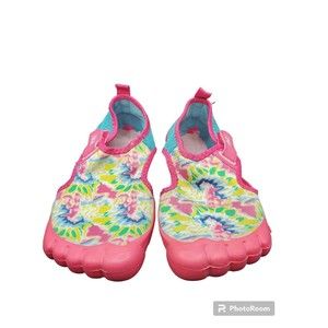 NEWTZ Youth Girls Size 13 WATER SHOES Pink Colorful Pre-owned Hook & Loop Straps